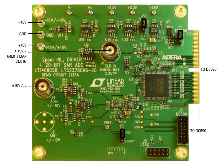 Analog Devices Inc. DC2135A演示板（用于LTC2378-20和LT1468）